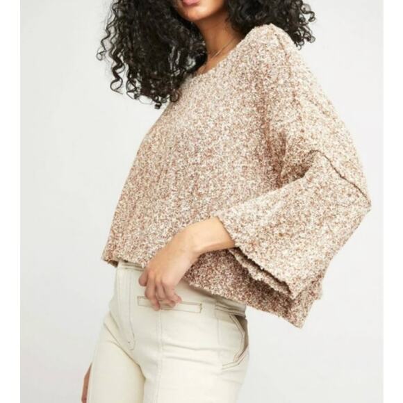 Free People Good Day Cropped Knit Oversized Wide Sleeve Speckled Sweater Small - Picture 1 of 5